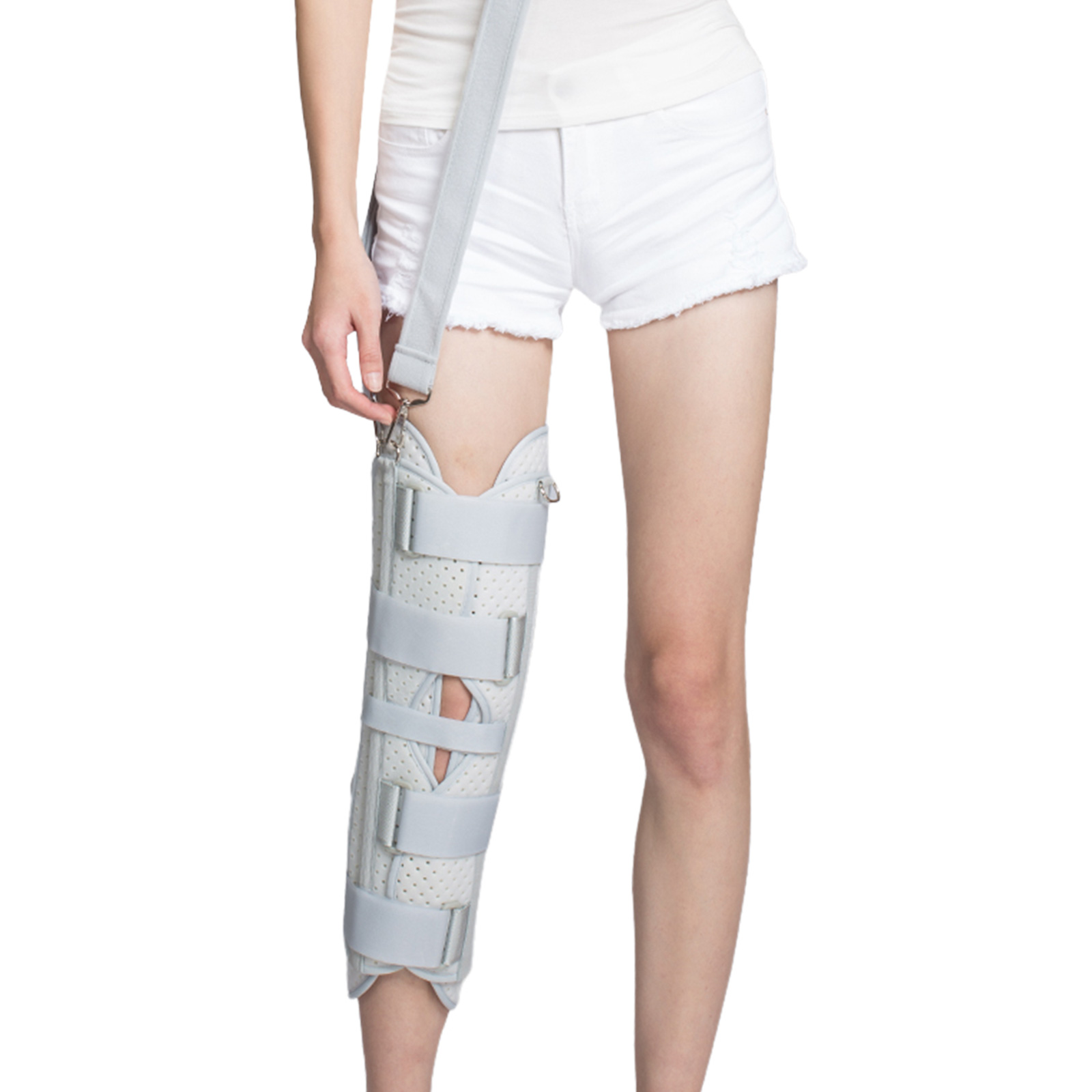 JD105KN 3-Panel Knee Immobilizer Full Leg Support Brace,Adjustable Leg Brace for Knee,Aluminum alloy Straight Knee Splint for Knee Postoperative Injury(JD105KN) - Image 1